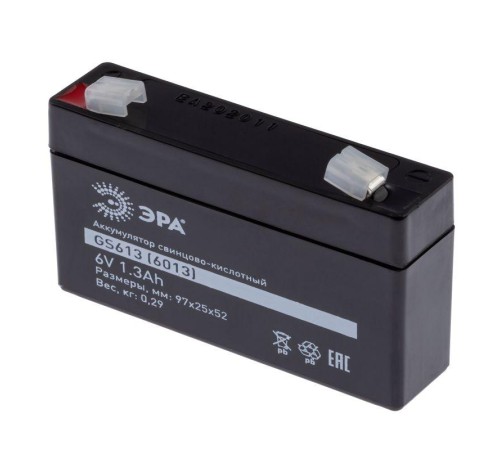 Аккумулятор свинцово-кислотный 6В 1.3 GS613 Эра Б0050079 Аккумулятор свинцово-кислотный 6В 1.3 GS613 Эра Б0050079
